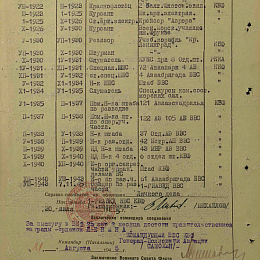 Послужной список прохождения службы в КА и ВМФ от 30 июля 1945 г.