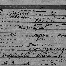 Карточка учета потерь на Воронова Л.С. 1916 г.рождения, ст. лейтенанта, командира рулевой группы ПЛ "Л-24".
